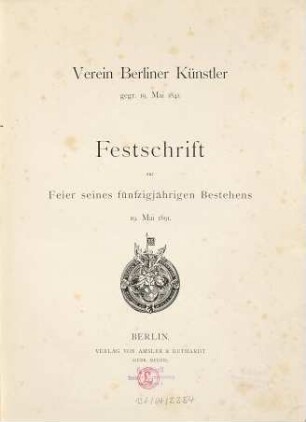 Verein Berliner Künstler gegr. 19. Mai 1841