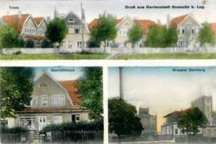 Gruß aus Gartenstadt Quasnitz b. Lzg.: Totale; Geschäftshaus; Brauerei Sternburg