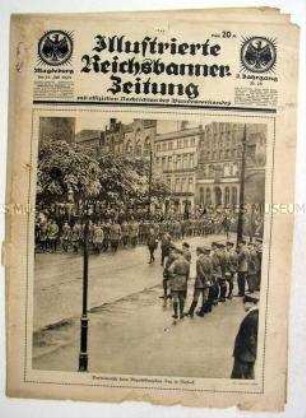 Wochenblatt "Illustrierte Reichsbanner-Zeitung" u.a. zum "Republikanischen Tag" in Rostock (Titelblatt)