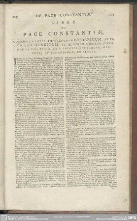 Liber De Pace Constantiae, Composita Inter Imperatorem Fridericum, Et Filium Eius Henricum, Et Quosdam Nobiles Alemaniae Ex Una Parte, Et Civitates Lombardiae, Marchiae, Et Romandiolae, Ex Altera