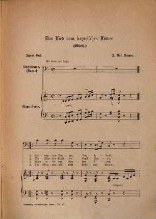 Das Lied vom Bayerischen Löwen : [für 1 Bass-Stimme mit Pianoforte] ; Ged. von Ign. Hub (Wörth)