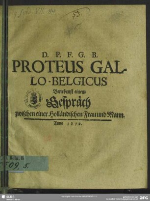 Proteus Gallo-belgicus benebenst einem Gespräch zwischen einer holländischen Frau und Mann