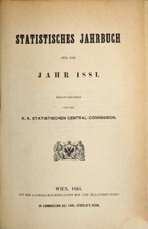 Statistisches Jahrbuch : für das Jahr .... 1881, 1881 (1884)