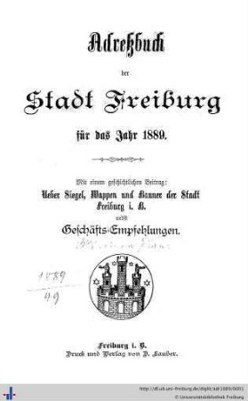Adreßbuch der Stadt Freiburg : für das Jahr 1889
