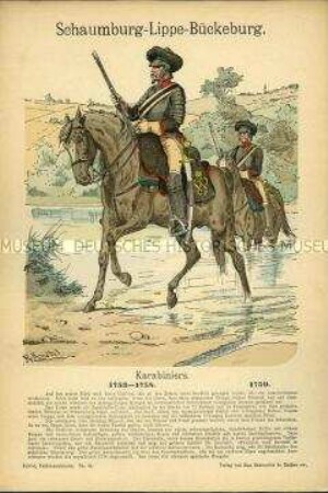 Uniformdarstellung, Gemeine des Karabinier-Korps, Grafschaft Schaumburg-Lippe, 1753/1759.