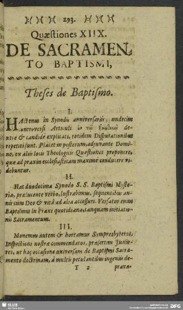 Disputatio XI. Theses de Baptismo