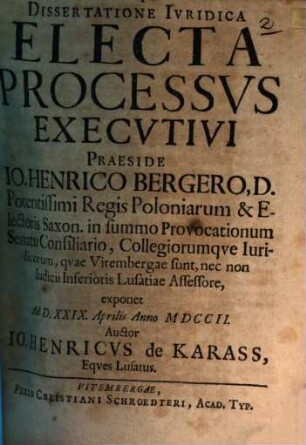 Dissertatione iur. electa processus executivi