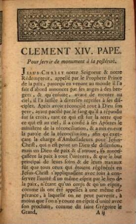 Brefs de le Pape Clement 14eme portant suppression de l'ordre regulier dit société de Jesus ... 1773
