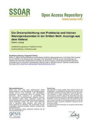 Die Dreierschichtung von Proletariat und kleinen Warenproduzenten in der Dritten Welt: Auszüge aus dem Referat