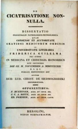 De cicatrisatione nonnulla : diss. inaug. path. physiol.