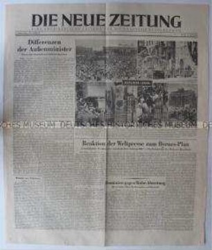 Wochenzeitung der US-Armee "Die Neue Zeitung" u.a. zur Pariser Außenministerkonferenz