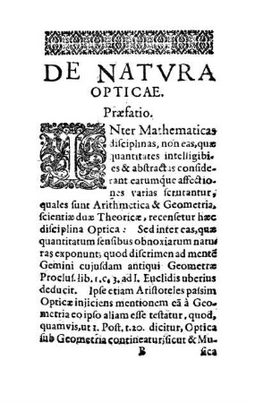 De Natvra Opticae. Præfatio