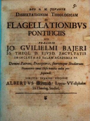 Dissertationem Theologicam De Flagellationibvs Pontificiis