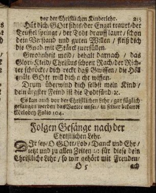Folgen Gesänge nach der Christlichen Lehr.