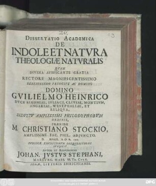 Dissertatio Academica De Indole Et Natvra Theologiæ Natvralis