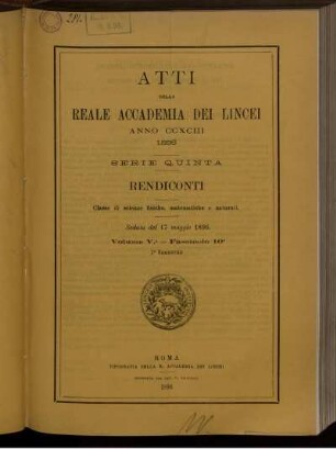 Seduta del 17 maggio 1896. Volume V. - Fascicolo 10.
