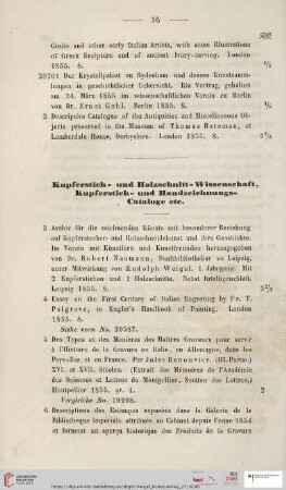 Kupferstich- und Holzschnitt-Wissenschaft, Kupferstich- und Handzeichnungs-Cataloge etc. (Nr. 3 - 32)