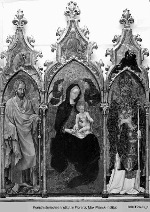 Thronende Madonna mit Kind und den heiligen Jakobus und Nikolaus von Bari