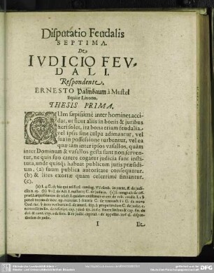 Disputatio Feudalis Septima. De Iudicio Feudali. Respondente Ernersto Palmbaum a Mustel Equite Livono