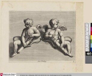[Zwei Amoretten, Rücken an Rücken, Köcher haltend; Deux Amours, dos à dos, tiennent un carqouis]