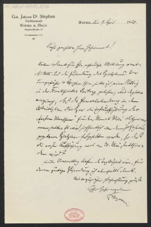 Brief an B. Schott's Söhne : 01.04.1920