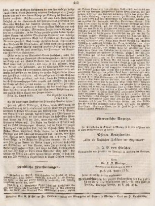 412 Kirchliche Mittheilungen ; Literarische Anzeige