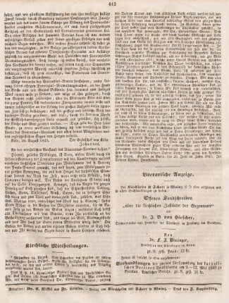 412 Kirchliche Mittheilungen ; Literarische Anzeige