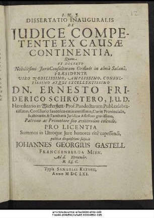 Dissertatio Inauguralis De Iudice Competente Ex Causae Continentia