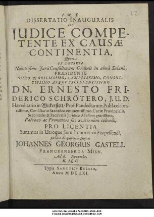 Dissertatio Inauguralis De Iudice Competente Ex Causae Continentia