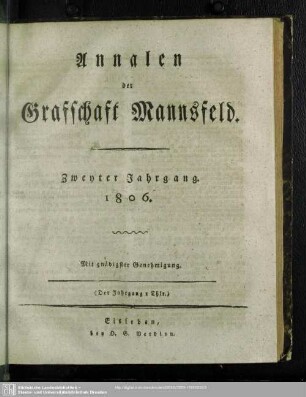 2.1806: Annalen der Graffschaft Mannsfeld