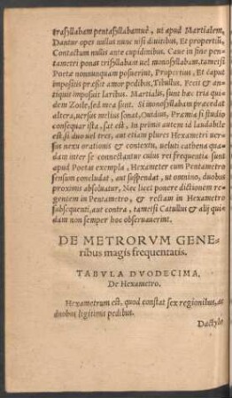 De Metrorum Generibus magis frequentatis. Tabula Duodecima. De Hexametro.