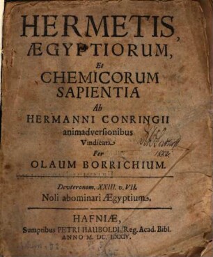 Hermetis, Aegyptiorum, Et Chemicorum Sapientia