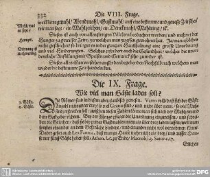 Die IX. Frage. Wie viel man Gäste laden soll?