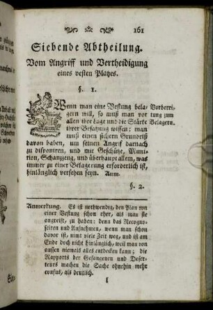 Siebende Abtheilung. Vom Angriff und Vertheidigung eines vesten Platzes.