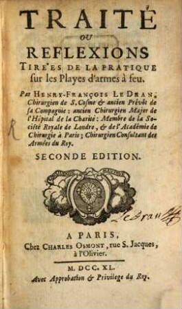 Traité ou reflexions tiré de la Pratique sur les playes d'armes à feu