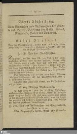Vierte Abtheilung. Vom Einmachen und Aufbewahren der Fruechte und Beeren, Bereitung der Saefte, Gelees, Marmelade, Pasten und Compotts