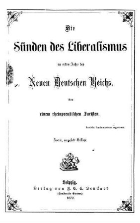 Die Sünden des Liberalismus im ersten Jahre des neuen Deutschen Reichs