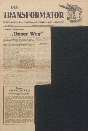 TRO-Betriebszeitung 'Der Transformator'; Nr. 13/1961 (März 1961)