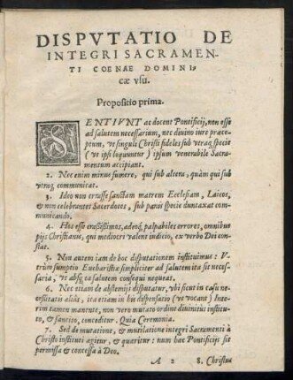 Disputatio De Integri Sacramenti Coenae Dominicae usu.