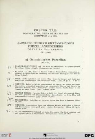 A) Ostasiatische Porzellan (Nr. 1-50)