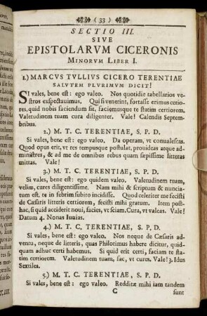 Sectio III. Epistolarum Ciceronis Minorum. - Sectio IIII. Disticha Sententiosa Selecta.