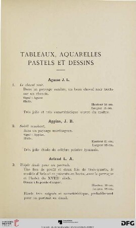 Tableaux, Aquarelles, Pastels et Dessins (Nr. 1-158)