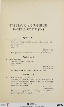 Tableaux, Aquarelles, Pastels et Dessins (Nr. 1-158)