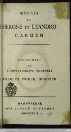 Musaei De Herone Et Leandro Carmen