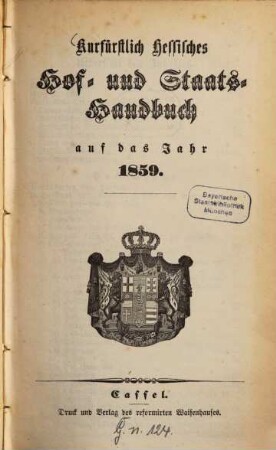 Kurfürstlich Hessisches Hof- und Staatshandbuch, 1859