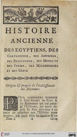 Histoire ancienne des Égyptiens, des Carthaginois, des Assyriens, des Babyloniens, des Medes et des Perses, des Macedoniens, et des Grecs
