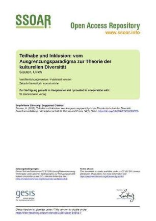 Teilhabe und Inklusion: vom Ausgrenzungsparadigma zur Theorie der kulturellen Diversität