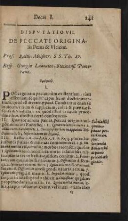 Disputatio VII. De Peccati Originalis Poena & Ultione