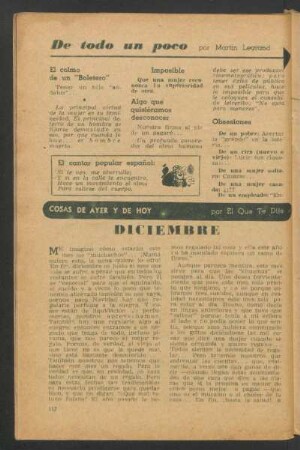 Diciembre : Cosas de ayer y de hoy