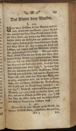 Das Bluten derer Wunden. - Die Pulß-Ader-Geschwulst. §. 429. - §. 471.